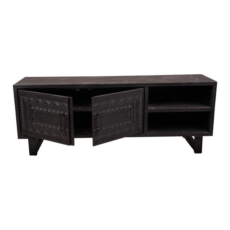 Rene Houtman Tv-Meubel Dallie Zwart- 160x40x65 Cm - Houtsnijwerk