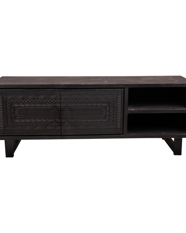 Rene Houtman Tv-Meubel Dallie Zwart- 160x40x65 Cm - Houtsnijwerk