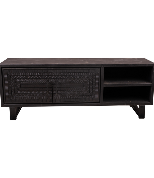 Rene Houtman Tv-Meubel Dallie Zwart- 160x40x65 Cm - Houtsnijwerk