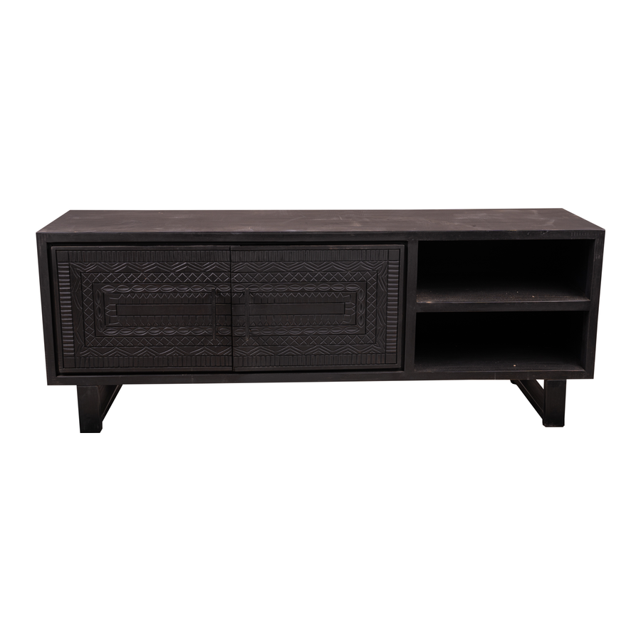 Rene Houtman Tv-Meubel Dallie Zwart- 160x40x65 Cm - Houtsnijwerk