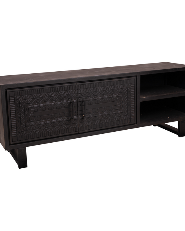 Rene Houtman Tv-Meubel Dallie Zwart- 160x40x65 Cm - Houtsnijwerk