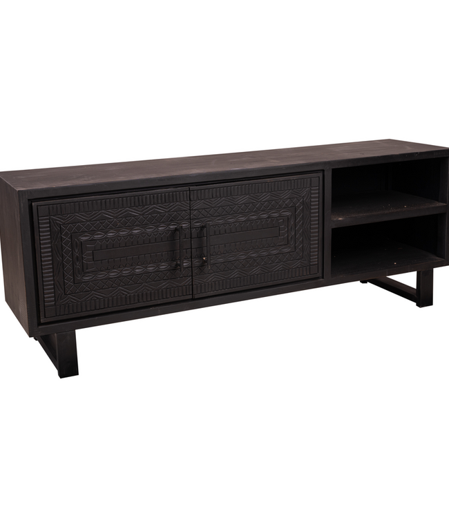Rene Houtman Tv-Meubel Dallie Zwart- 160x40x65 Cm - Houtsnijwerk