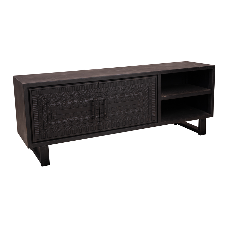 Rene Houtman Tv-Meubel Dallie Zwart- 160x40x65 Cm - Houtsnijwerk