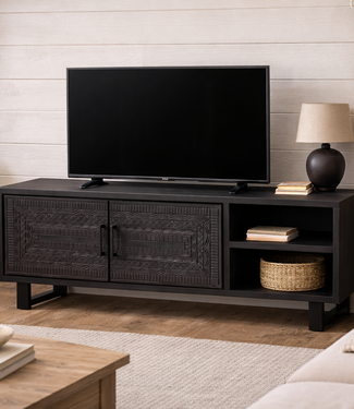 Rene Houtman Tv-Meubel Dallie Zwart- 160x40x65 Cm - Houtsnijwerk