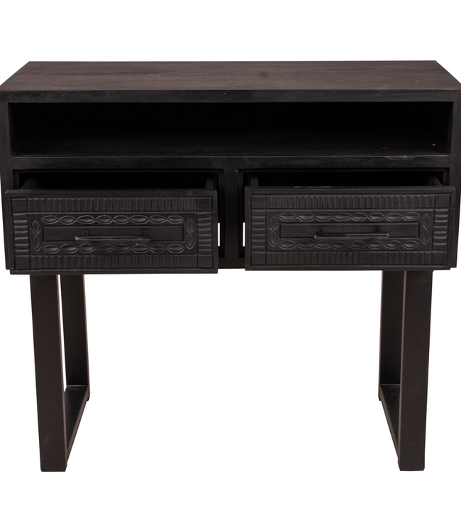 Rene Houtman Wandtafel Dallie Zwart - 100x40x90 Cm - Houtsnijwerk