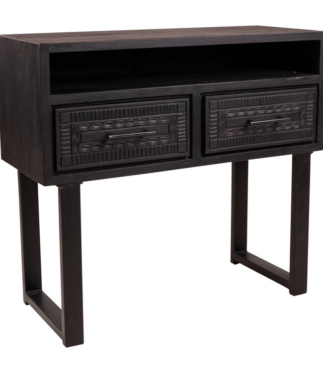 Rene Houtman Wandtafel Dallie Zwart - 100x40x90 Cm - Houtsnijwerk