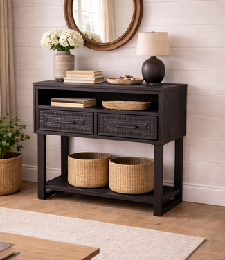 Rene Houtman Wandtafel Dallie Zwart - 100x40x90 Cm - Houtsnijwerk