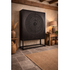 Kast 2-Deurs Dallie Zwart Rond Houtsnijwerk - B140xD50xH180 Cm