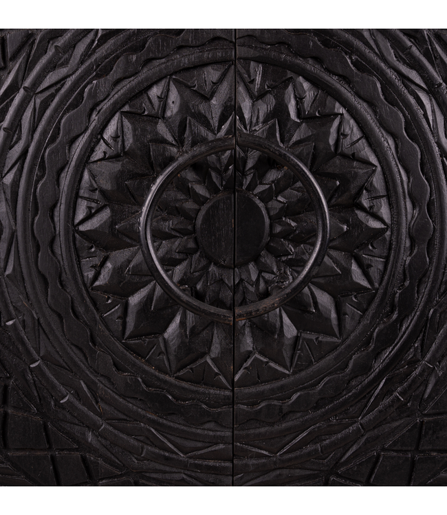 Rene Houtman Kast 2-Deurs Dallie Zwart Rond Houtsnijwerk - B140xD50xH180 Cm