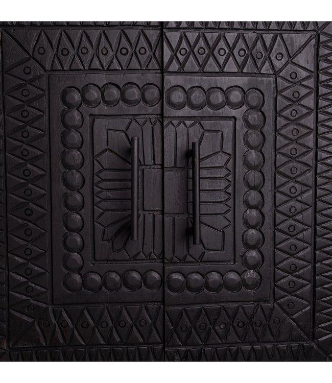 Rene Houtman Kast 2-Deurs Dallie Zwart Vierkant Houtsnijwerk - B140xD50xH180 Cm