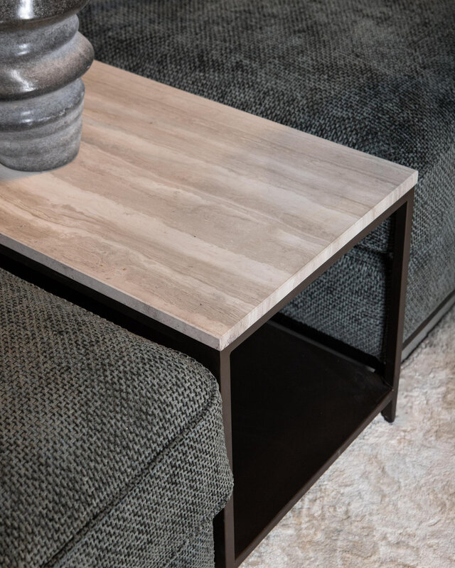 PTMD Laco Witte bijzettafel met marmeren blad en taupe metalen frame