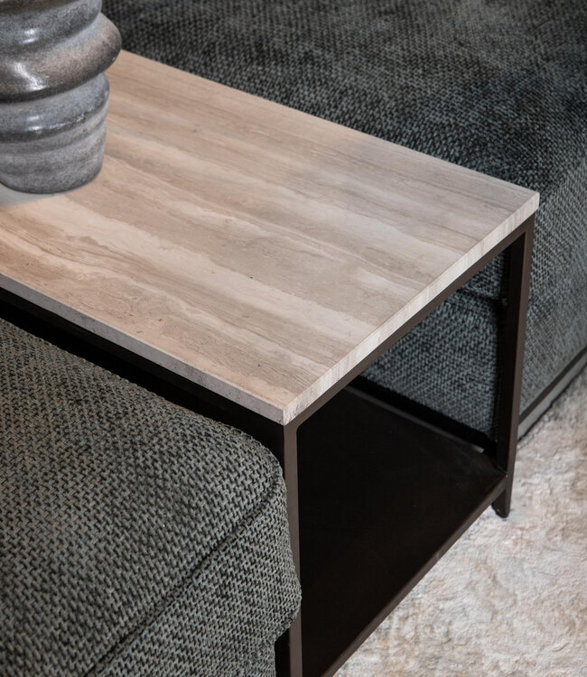 PTMD Laco Witte bijzettafel met marmeren blad en taupe metalen frame