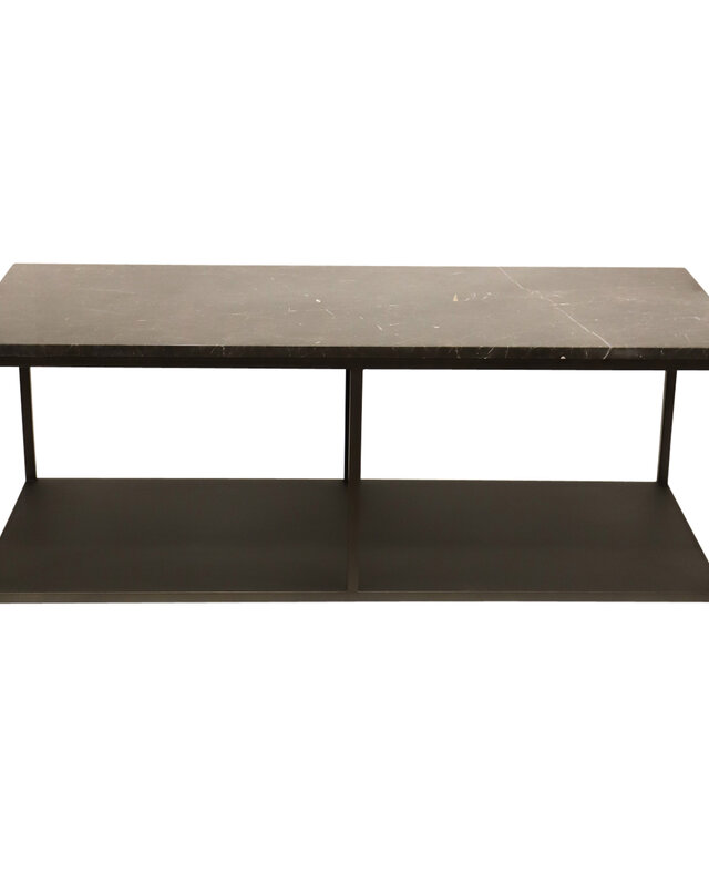 PTMD Laco Brown bijzettafel met marmeren blad en taupe metalen frame.