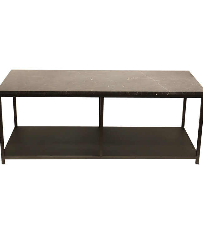 PTMD Laco Brown bijzettafel met marmeren blad en taupe metalen frame.