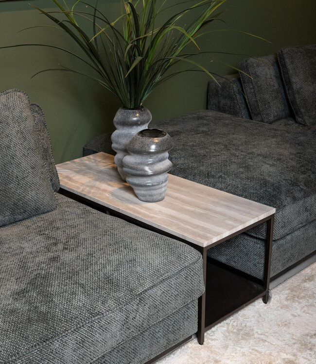 PTMD Laco Witte bijzettafel met marmeren blad en taupe metalen frame