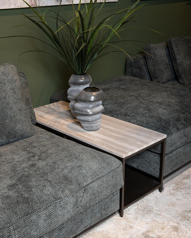 PTMD Laco Witte bijzettafel met marmeren blad en taupe metalen frame