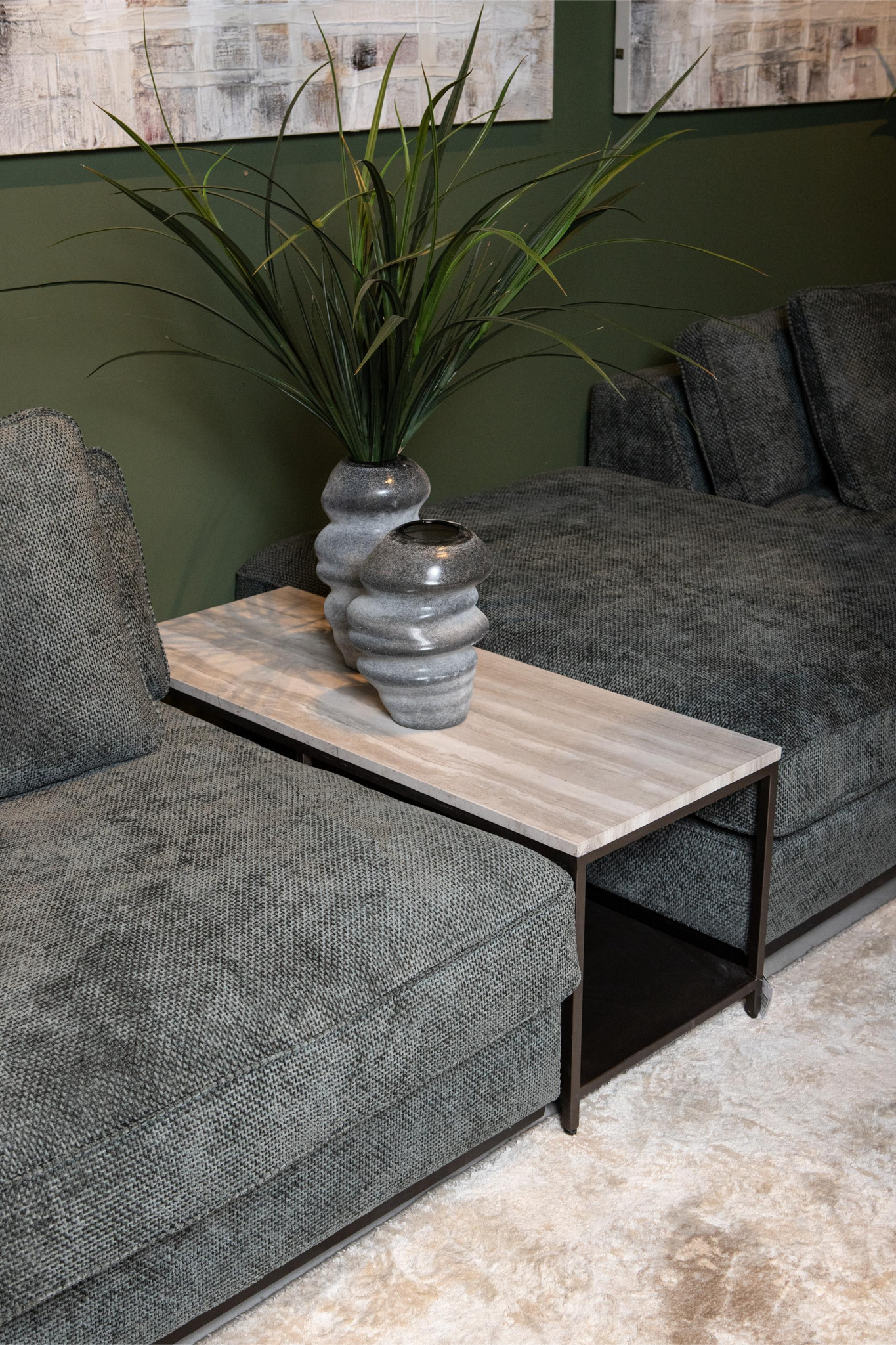PTMD Laco Witte bijzettafel met marmeren blad en taupe metalen frame