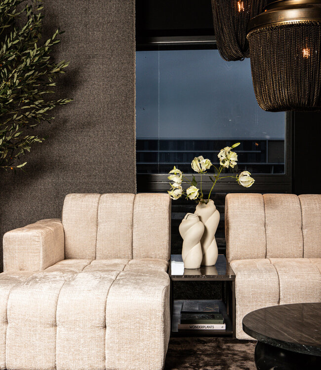 PTMD Laco Brown bijzettafel met marmeren blad en taupe metalen frame.