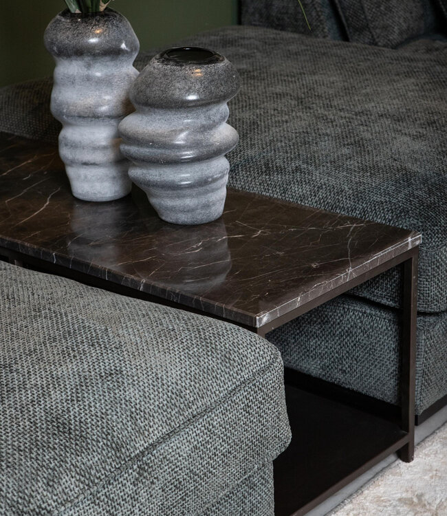 PTMD Laco Brown bijzettafel met marmeren blad en taupe metalen frame.
