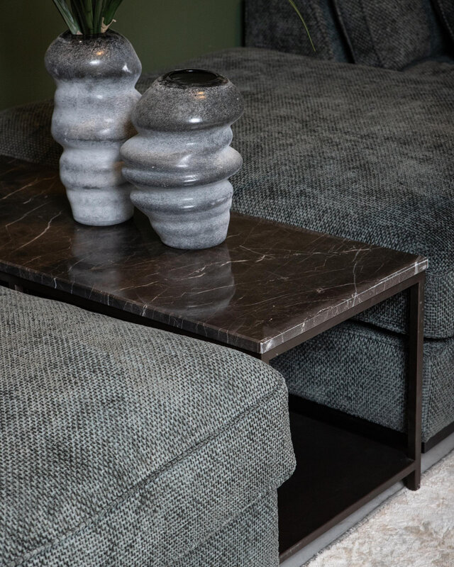 PTMD Laco Brown bijzettafel met marmeren blad en taupe metalen frame.