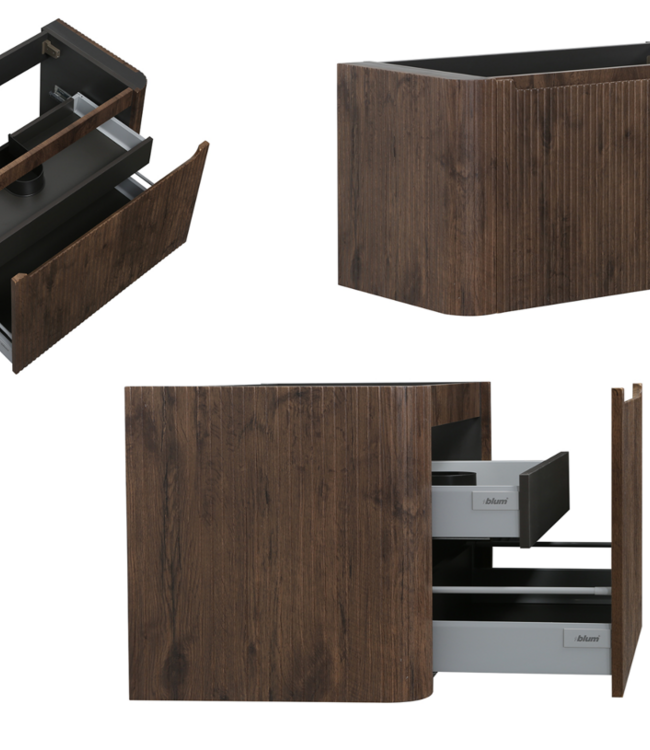 Rene Houtman Badkamermeubel Set Marseille Rond - Bruin Eiken - Stel Samen