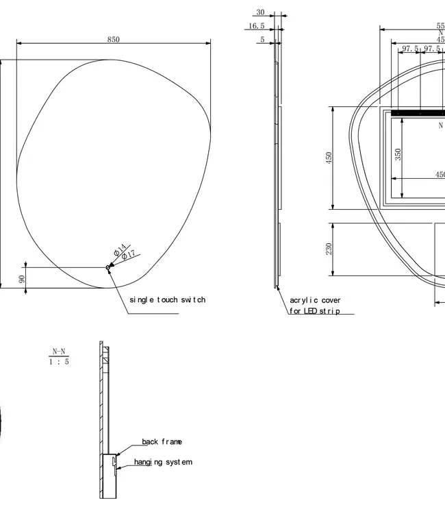 Wiesbaden Ellva Spiegel | Organisch | LED | 100 x 85 cm