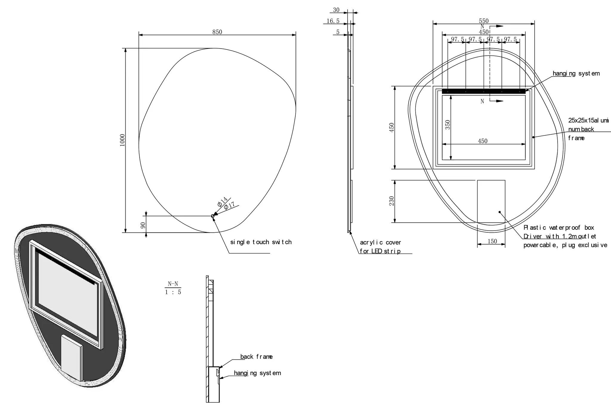 Wiesbaden Ellva Spiegel | Organisch | LED | 100 x 85 cm