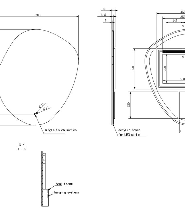 Wiesbaden Ellva Spiegel | Organisch | LED | 70 x 80 cm
