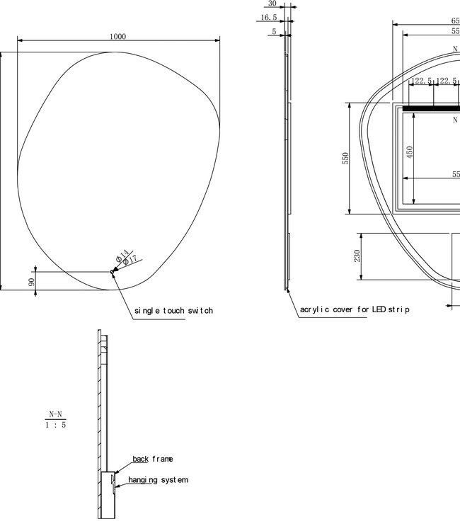 Wiesbaden Ellva Spiegel | Organisch | LED | 120 x 100 cm