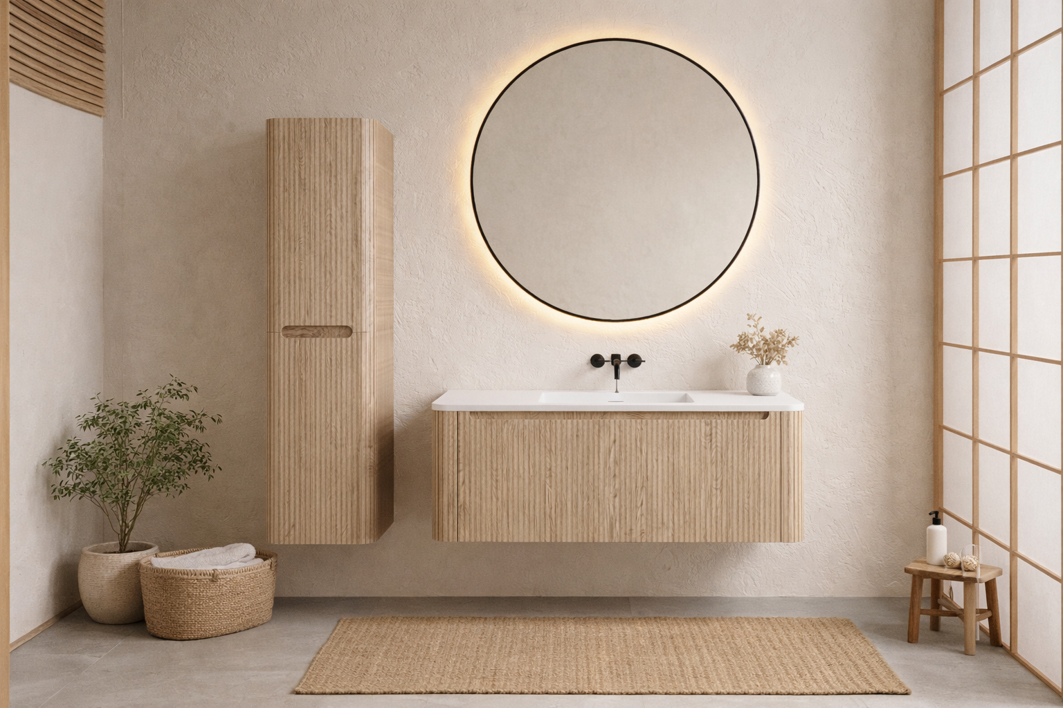 Rene Houtman Badkamerkast Marseille Rond | Licht Eiken | 160 cm