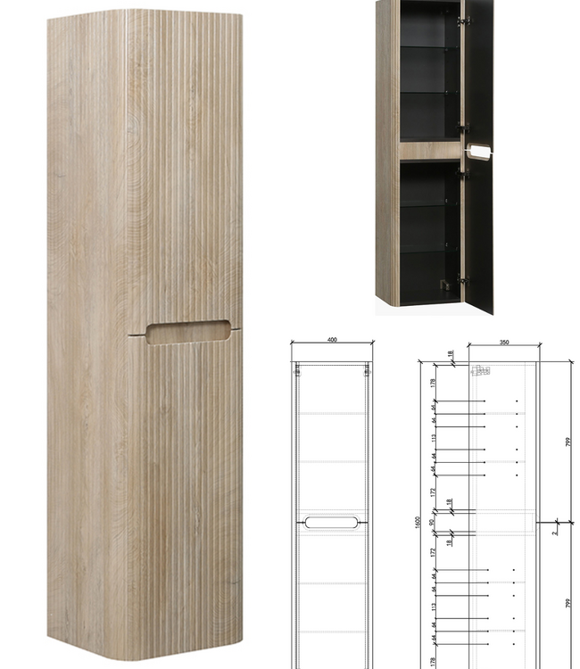 Rene Houtman Badkamerkast Marseille Rond | Licht Eiken | 160 cm