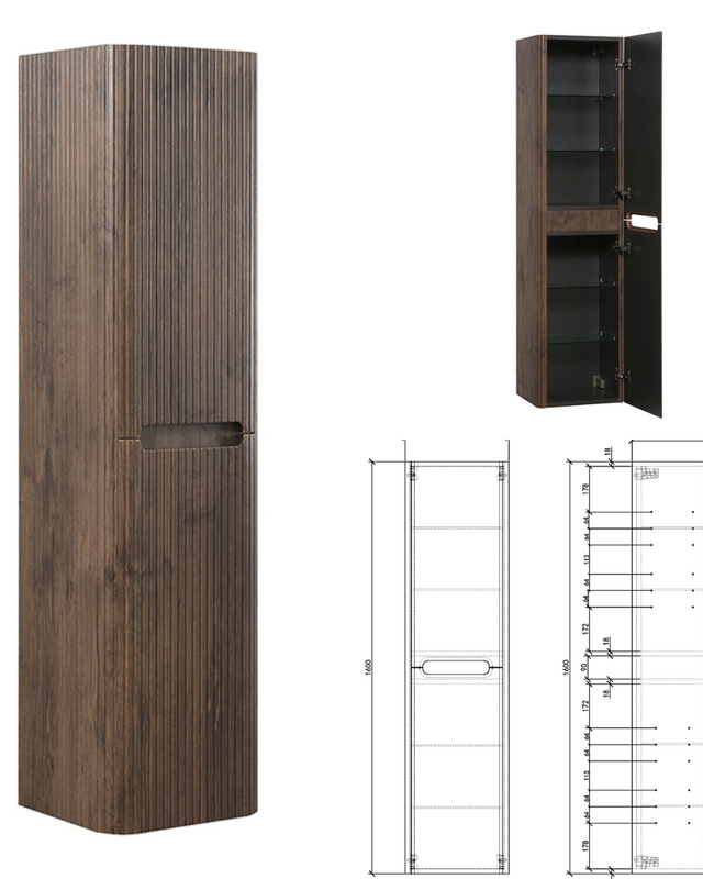 Rene Houtman Badkamerkast Marseille Rond | Bruin Eiken | 160 cm