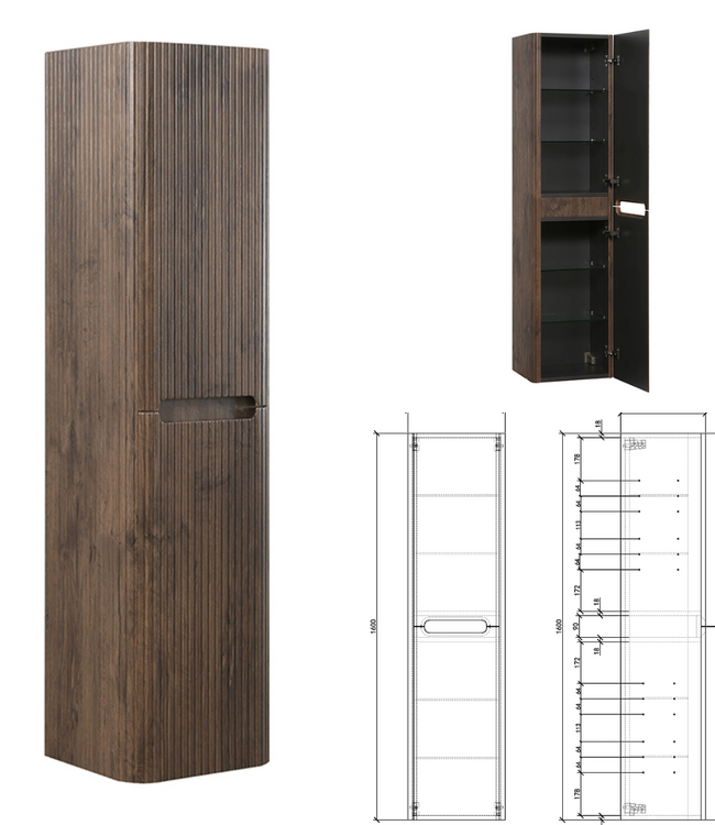 Rene Houtman Badkamerkast Marseille Rond | Bruin Eiken | 160 cm