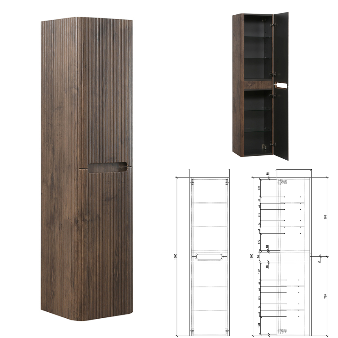 Rene Houtman Badkamerkast Marseille Rond | Bruin Eiken | 160 cm