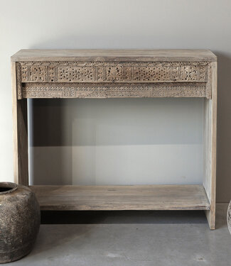 Be-Uniq Oude wandtafel met snijwerk | India | H87xB90xD30 cm