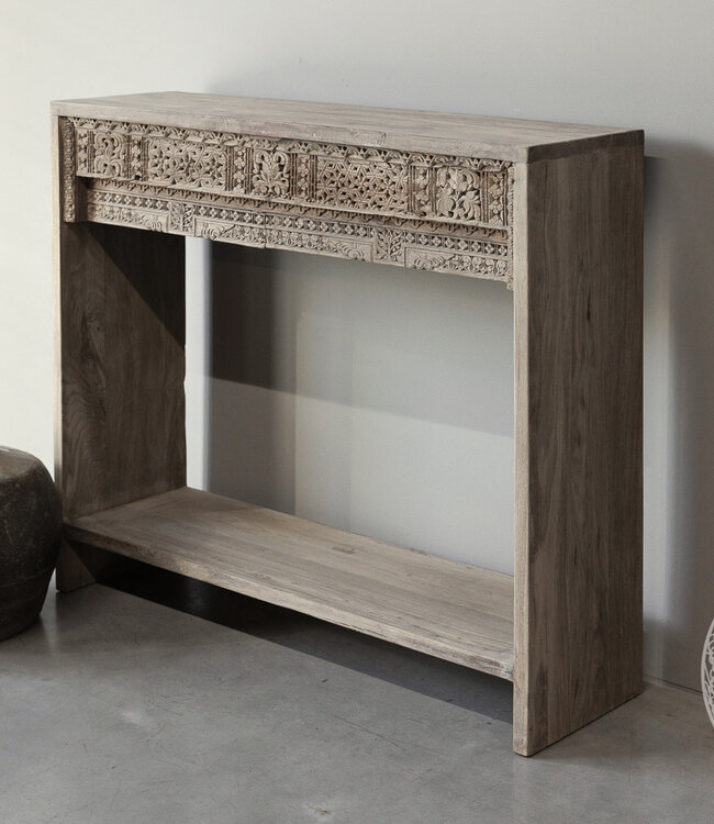 Be-Uniq Oude wandtafel met snijwerk | India | H87xB90xD30 cm