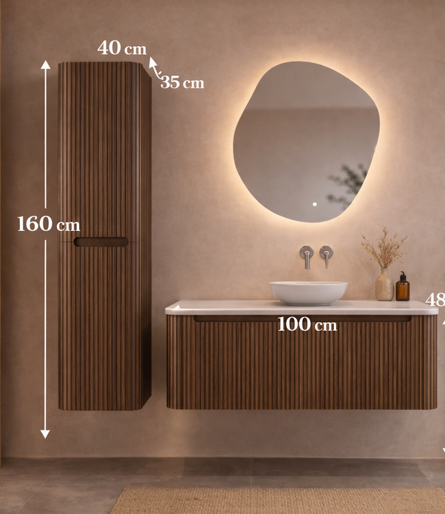 Rene Houtman Badkamermeubel Set Marseille Rond | Mat Beige | Stel Samen