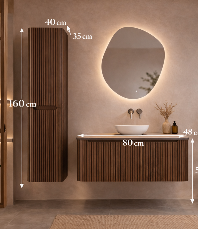 Rene Houtman Badkamermeubel Marseille Rond | Mat Beige | Stel Samen