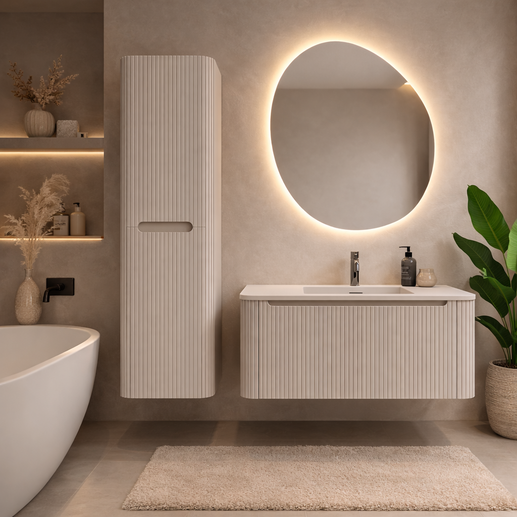 Rene Houtman Badkamermeubel Marseille Rond | Mat Beige | Stel Samen