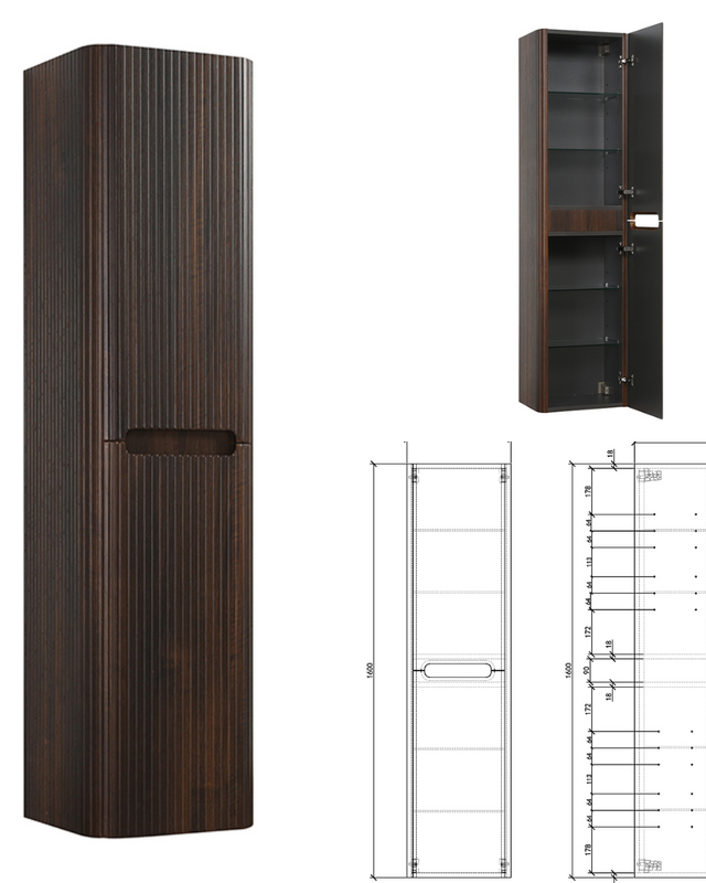 Rene Houtman Badkamerkast Marseille Rond | Walnoot | 160 cm