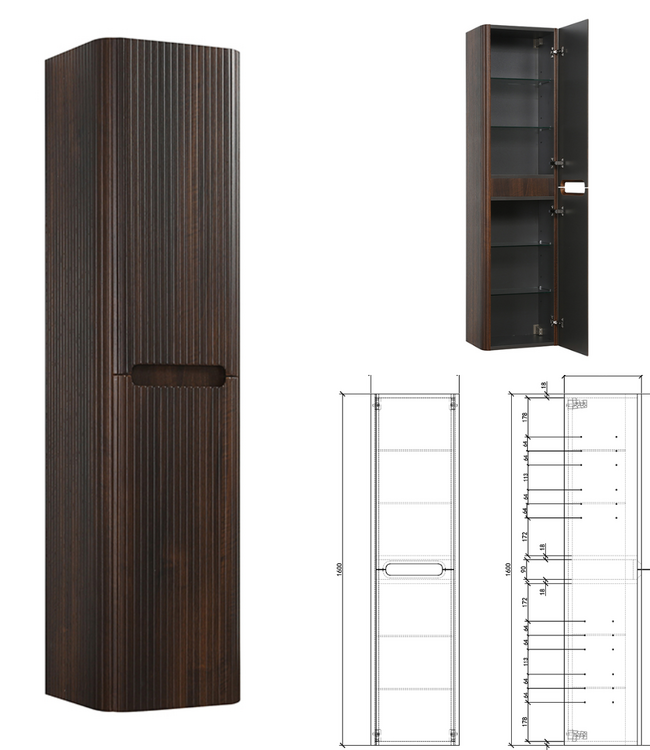 Rene Houtman Badkamerkast Marseille Rond | Walnoot | 160 cm