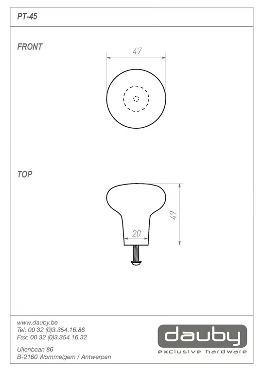 Dauby STUK MEUBELKNOP PT-45 RUW BRONS (RB) 45mm