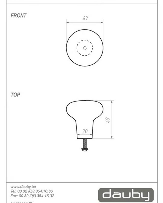 Dauby STUK MEUBELKNOP PT-45 WIT BRONS (WB) 45mm