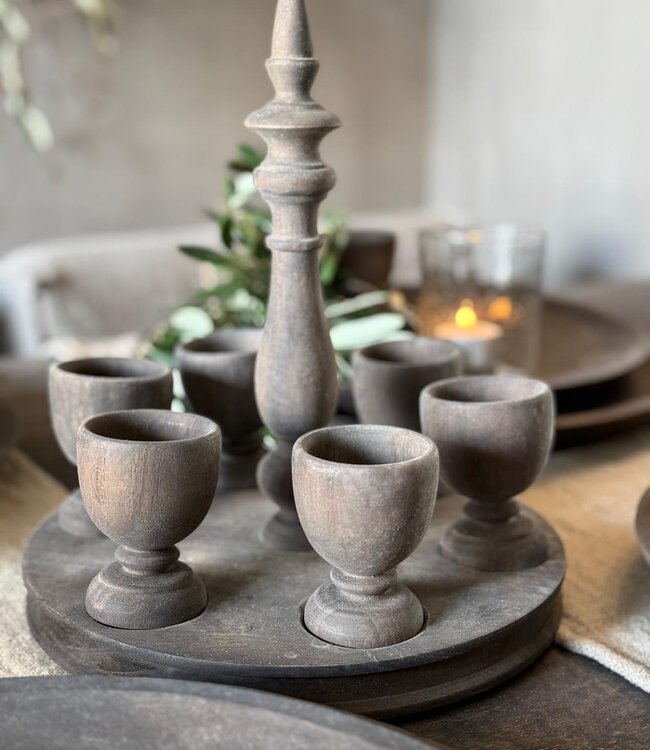 Aura Peeperkorn Houten Eierhouder | Inclusief 6 Eierdopjes | H28 x D24 cm