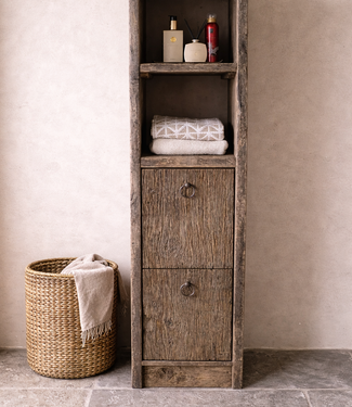 Rene Houtman Badkamerkast Maureen 2 Lades | Oud Eiken Geborsteld | Kies Maat