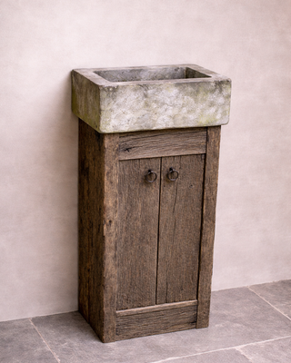 Rene Houtman Geesje toiletmeubel oud eiken + natuurstenen bak