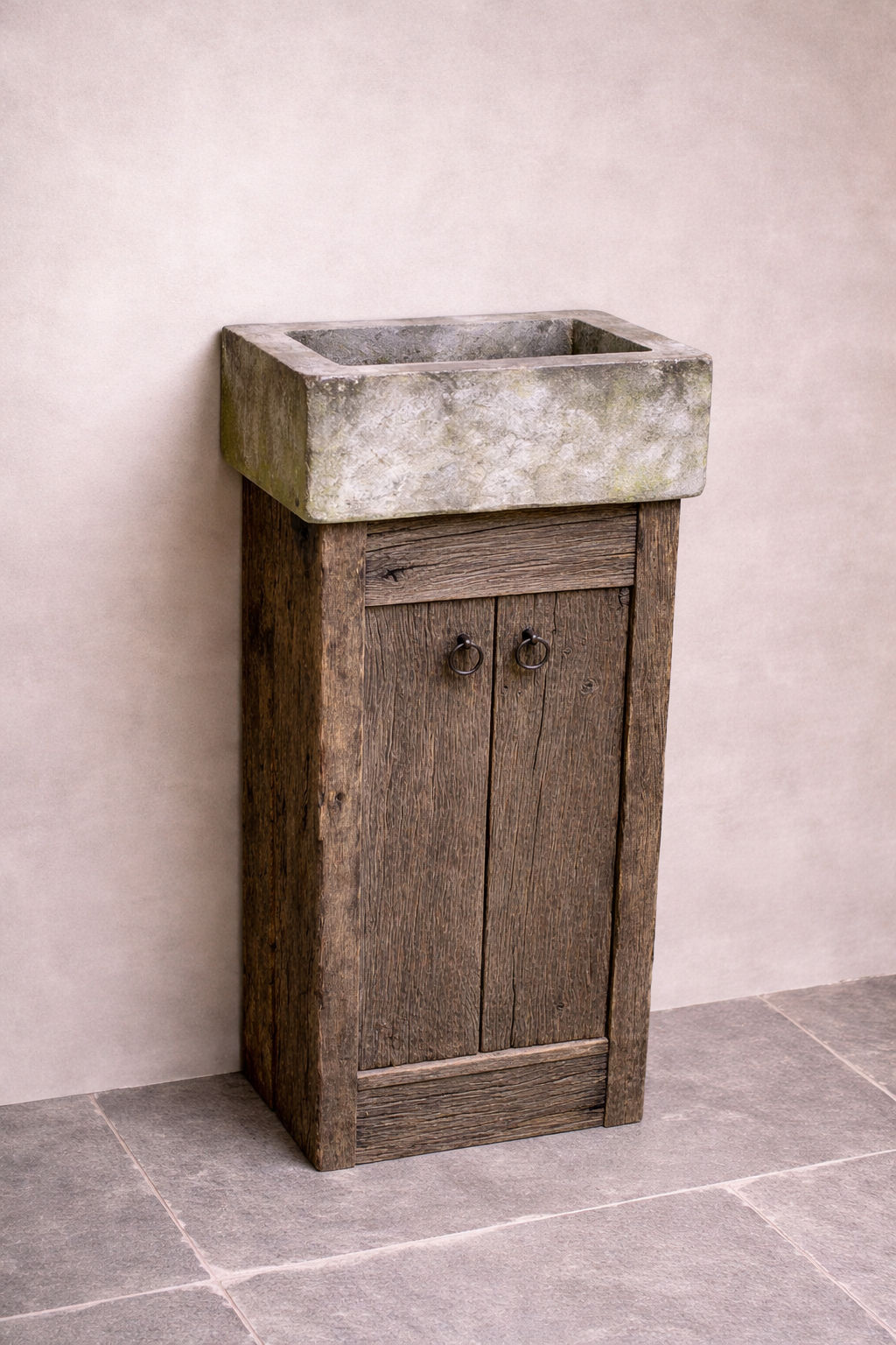 Rene Houtman Geesje toiletmeubel oud eiken + natuurstenen bak 90 cm