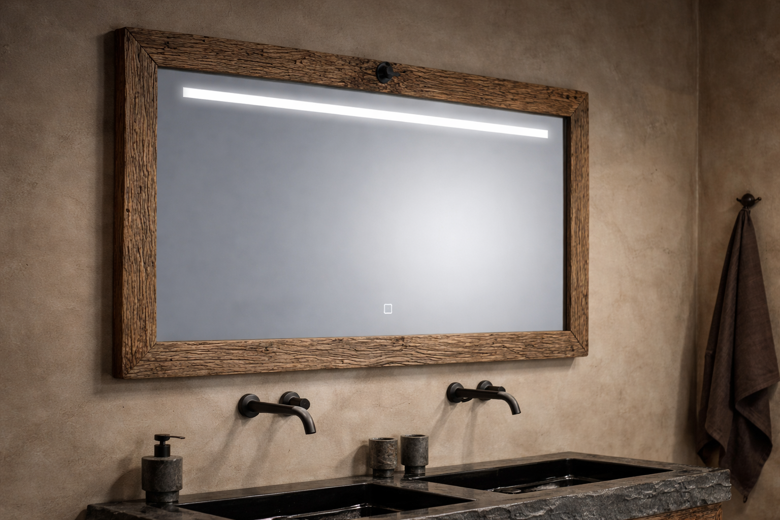 Rene Houtman Spiegel Condensvrij + LED + Geborsteld Eikenhouten Lijst - Kies Maat