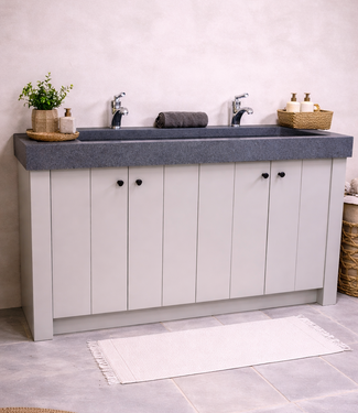 Rene Houtman Landelijk badkamermeubel Dieke grijs met dubbele spoelbak graniet 140 cm