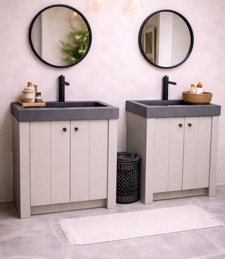 Rene Houtman Landelijk badkamermeubel grijs met granieten spoelbak en deurtjes